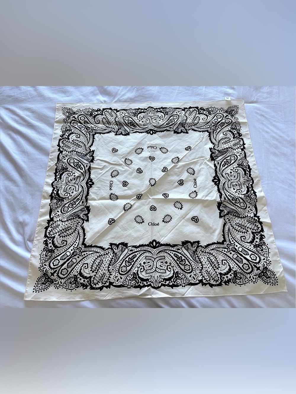 Chloé Paisley Bandana Scarf Cotton Cream & Black